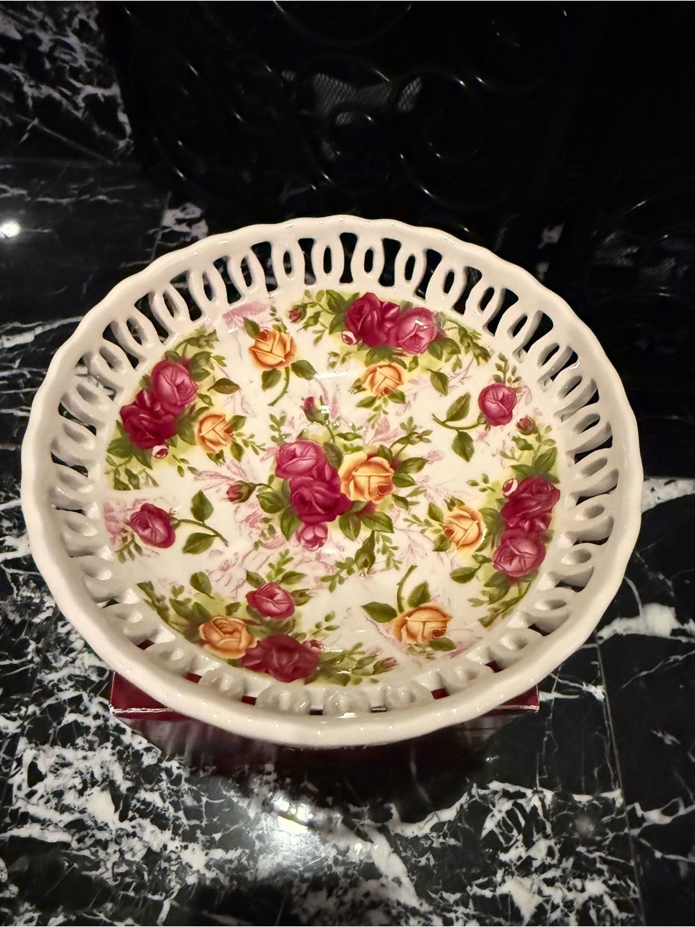 Royal Albert White Ceramic Bowl with Pink & Yellow Rose Pattern